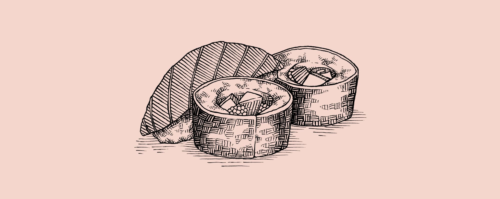 Handtecknad illustration av sushibitar.