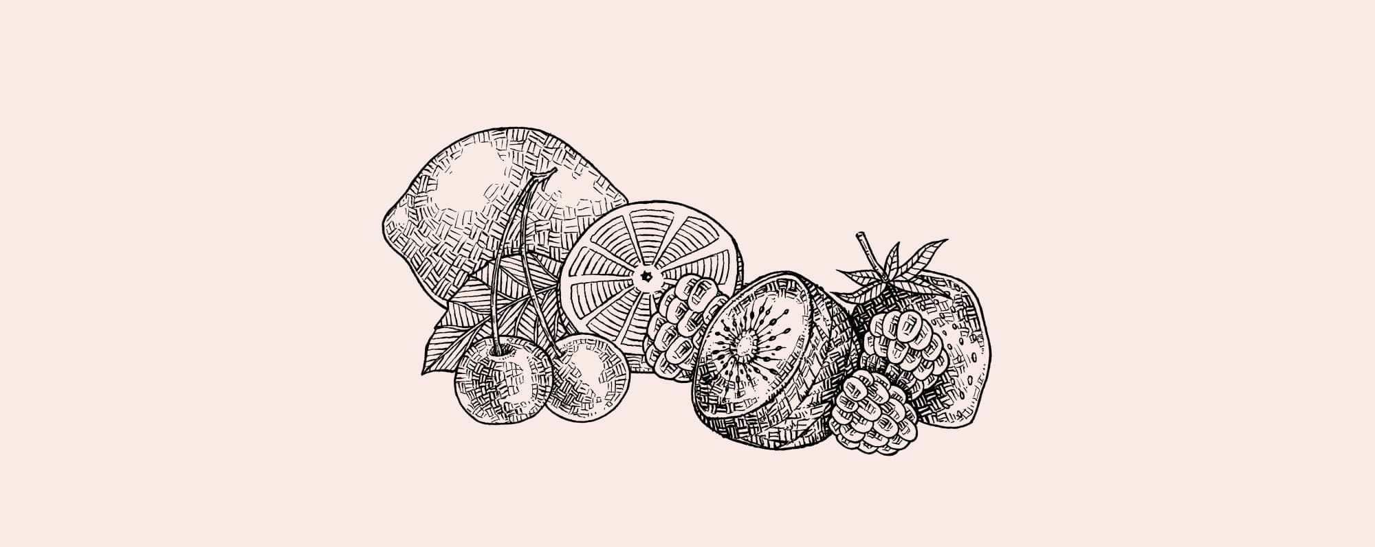 Illustration röda bär Berry Mojito