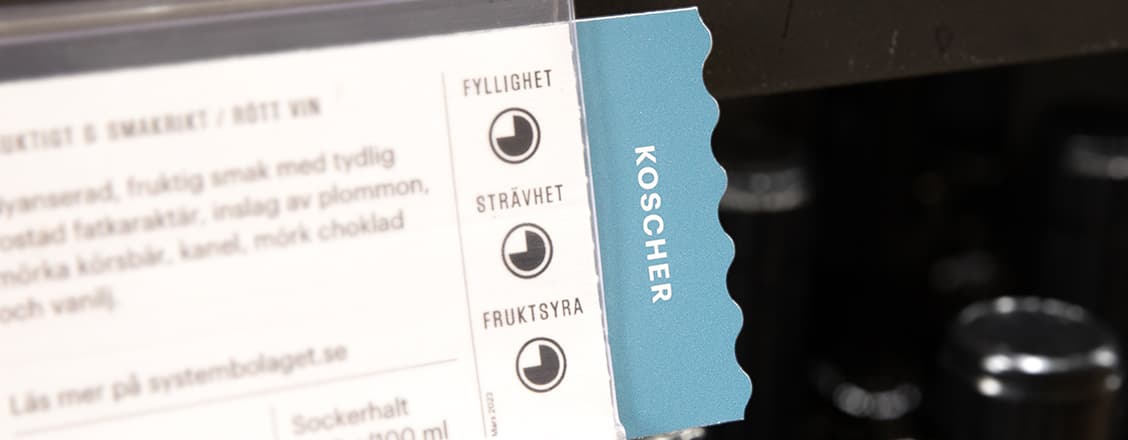 Tilläggsbudskap Koscher på hyllkantsetikett