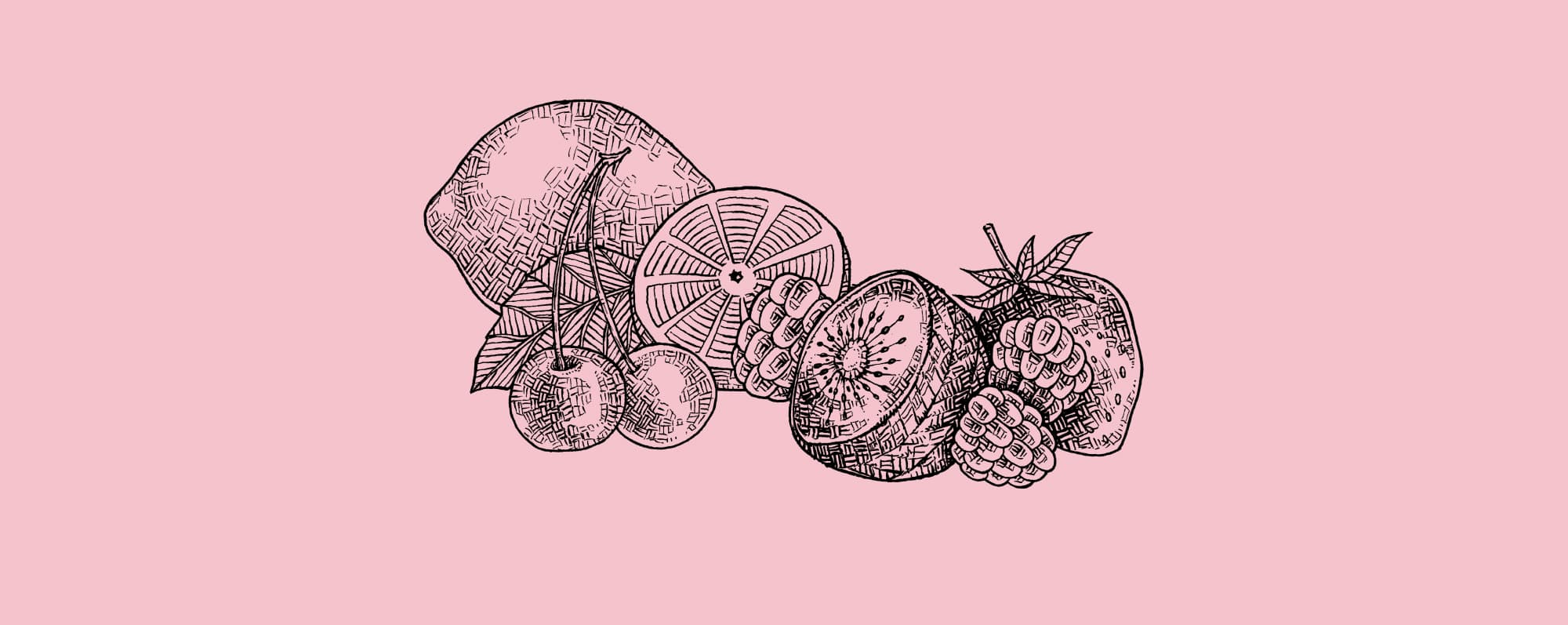 Handtecknad illustration av blandade frukter.