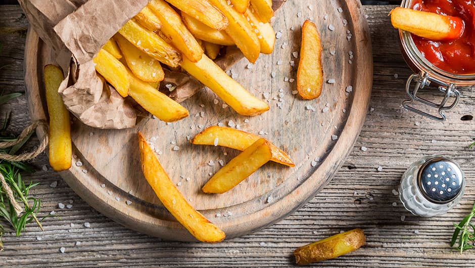 Flottiga pommes frites och saltkorn..