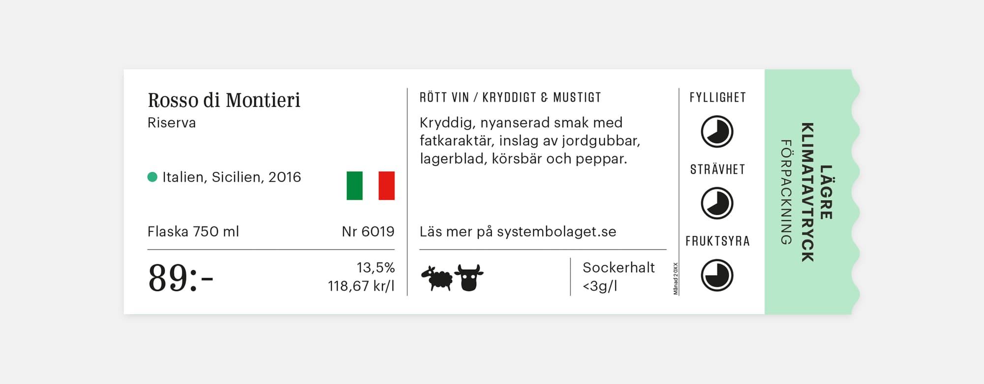 Tilläggsbudskap förpackning med lägre klimatavtryck på hyllkantsetikett