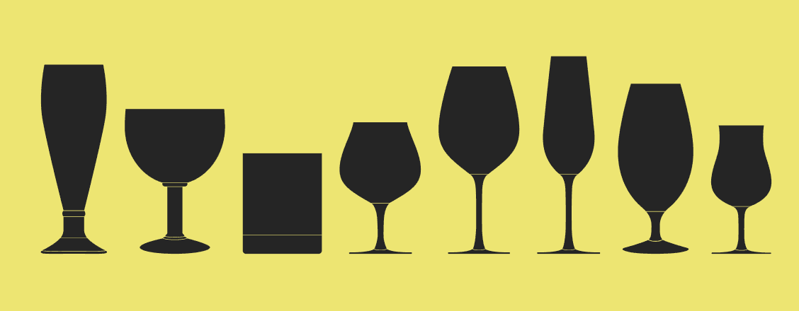 Illustration med olika glas-siluetter mot gul bakgrund